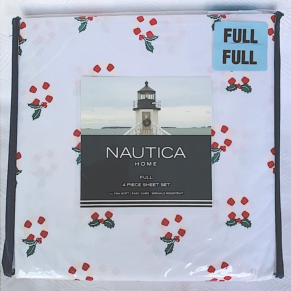 Nautica Christmas Holiday Nautical Lifesaver Wreath Sheet Set - Full